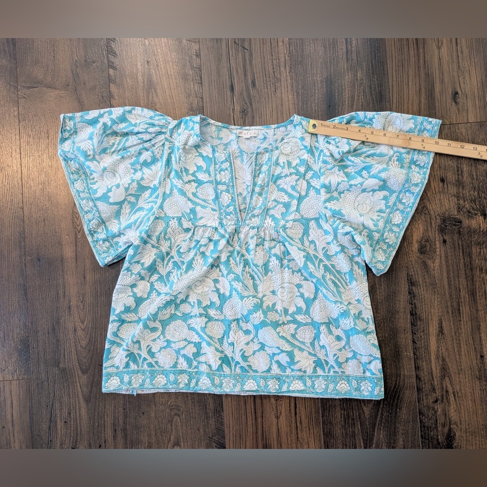 Marcacita Teal Floral Embroidered Cotton Blouse - Picture 9 of 9